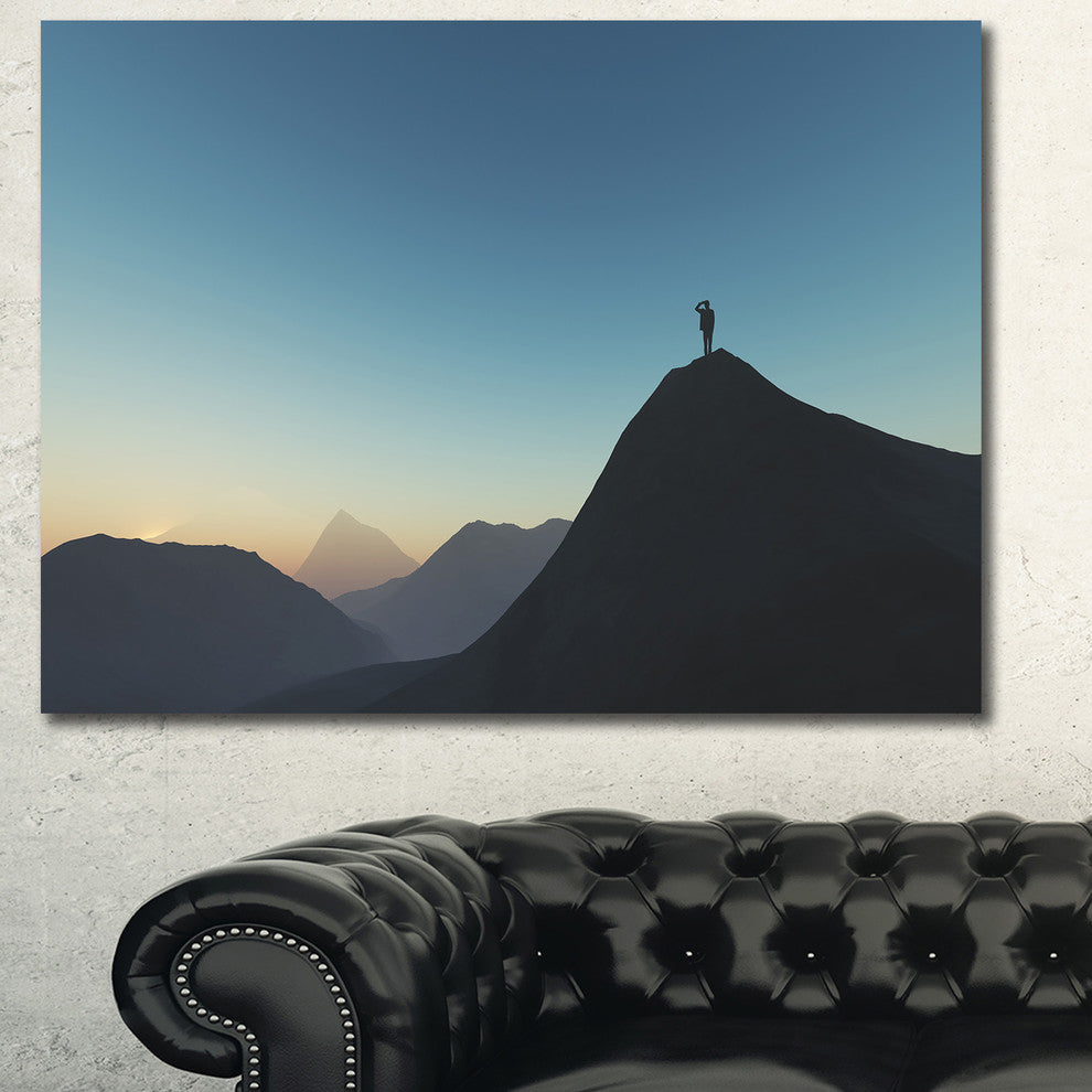 Man Looking from Mountain, Landscape Canvas Art Print, 40"x30"