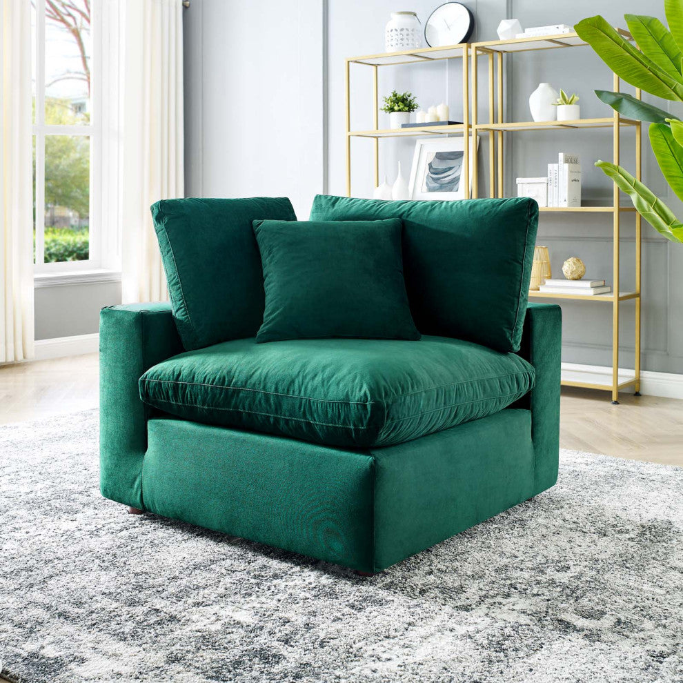 Commix Down Filled Overstuffed Performance Velvet Corner Chair Green