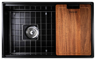 Nantucket 30" Workstation Fireclay Apron Sink Side Drain, Matte Black