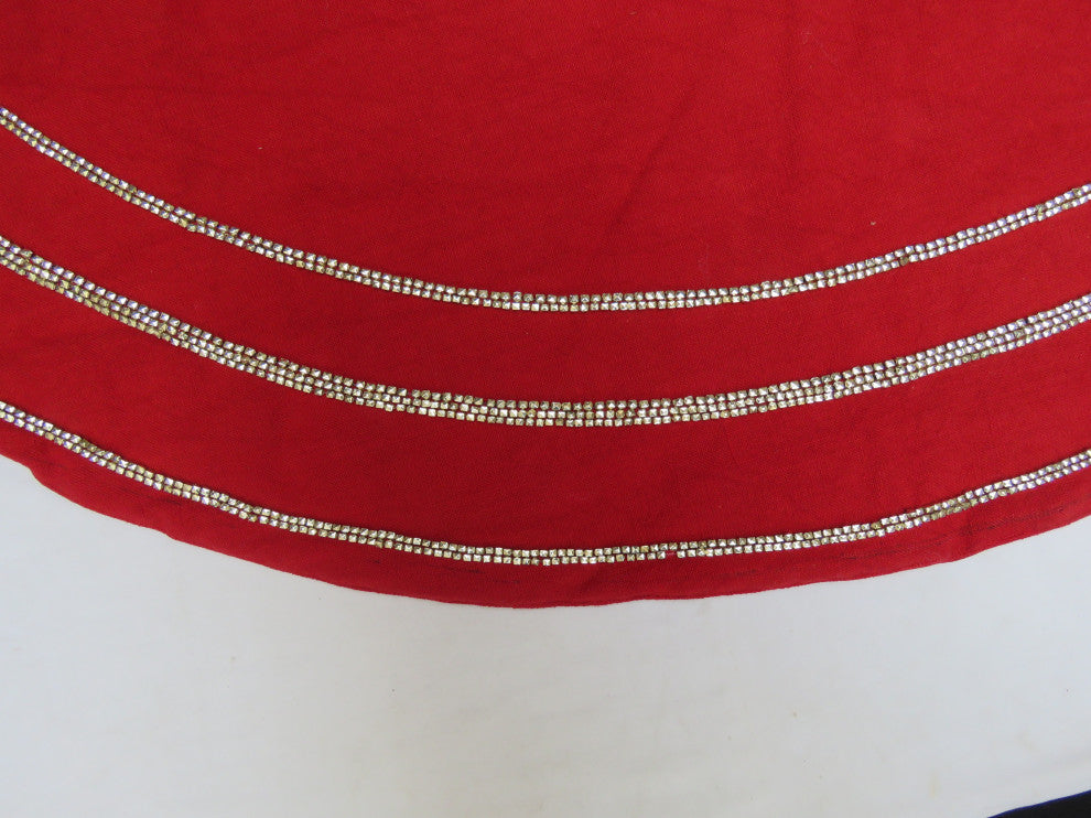 Concentric Nailhead Circles Christmas Tree Skirt in Red Linen - 60"