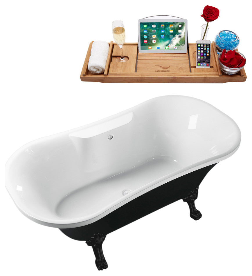 68" Streamline N103BL-WH Clawfoot Tub and Tray With External Drain
