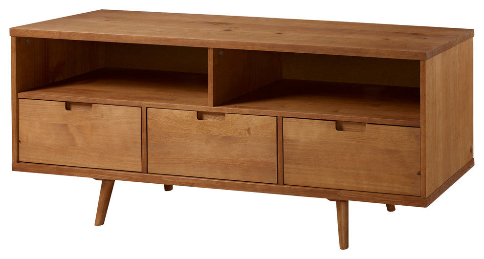 58" 3-Drawer Mid-Century Modern TV Stand, Caramel