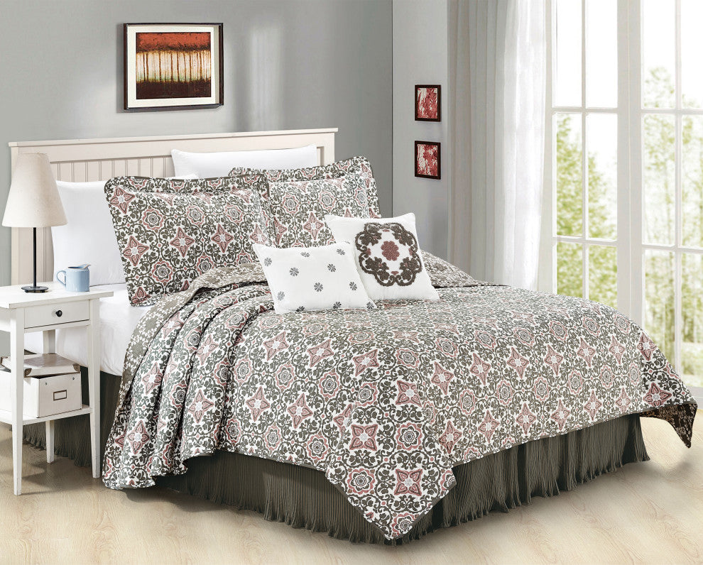 Coventry 6 Piece Quilted Printed Bed Spread Set, Light Purple/Lavendar, King