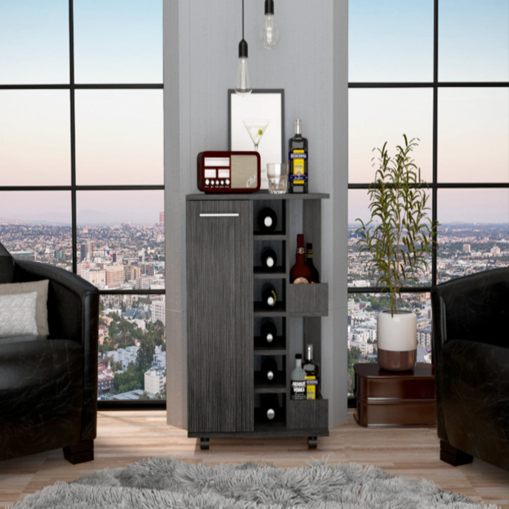 Bar Cart Wells, Living Room, Smoky Oak