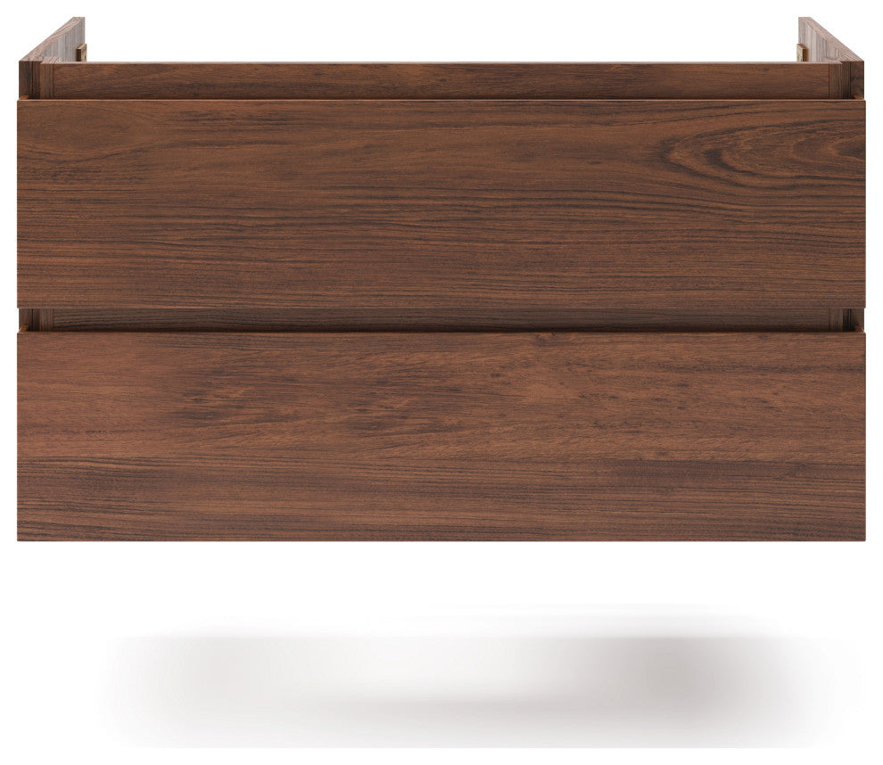 Formosa Wall Hung Modern Bathroom Cabinet, Warm Walnut, 35"