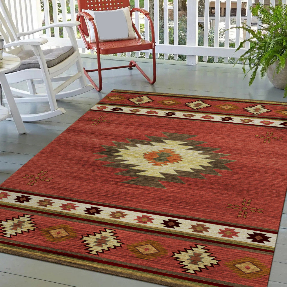 Indoor/Outdoor Phoenix PH4 Paprika Machine Washable 8' x 8' Round Rug