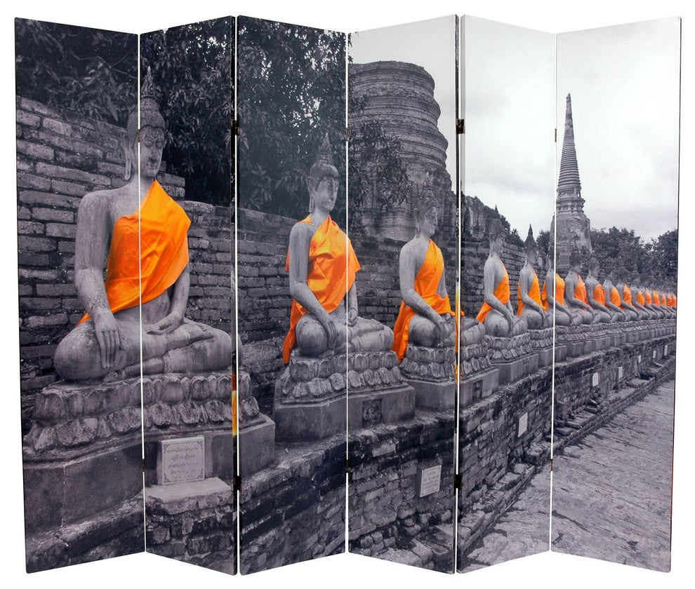 6' Tall Double Sided Golden Buddhas Room Divider