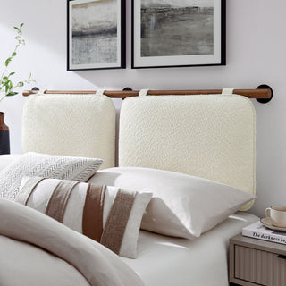 Anela Wall-Mounted Chenille Upholstered Full Headboard, Cream Walnut