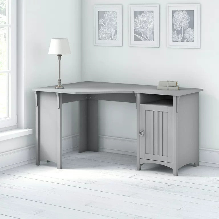 Farmhouse Corner Desk, Single Cabinet Door & Open Storage Shelf, Cape Cod Gray