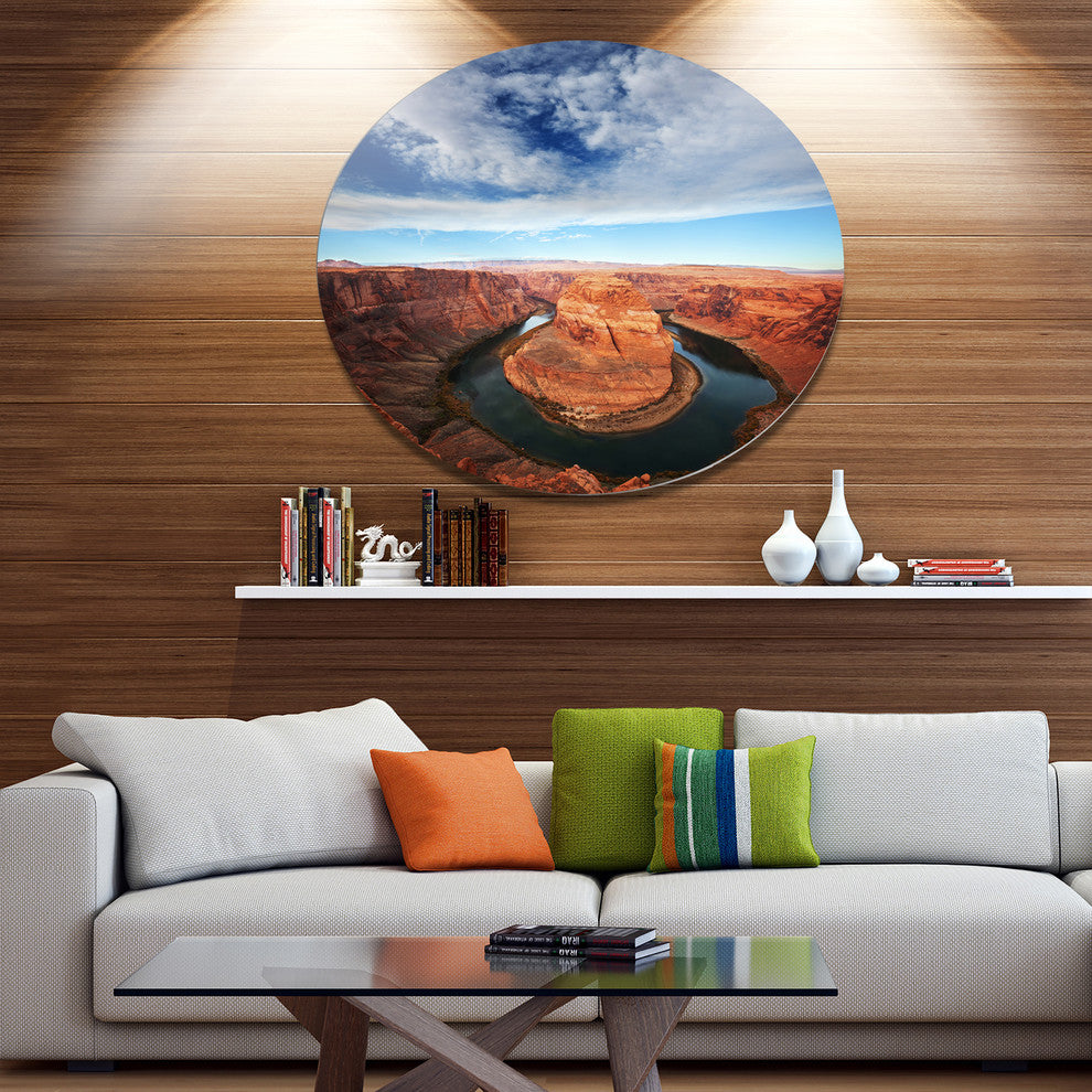 Horse Shoe Bend Under Midday Sun, Landscape Disc Metal Artwork, 36"