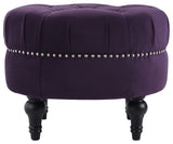 La Rosa Tufted Round Ottoman, Purple Velvet