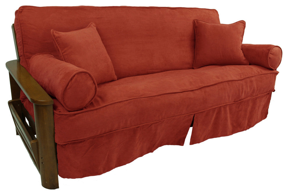 Solid Microsuede Full Futon Slipcover Set, Cardinal Red