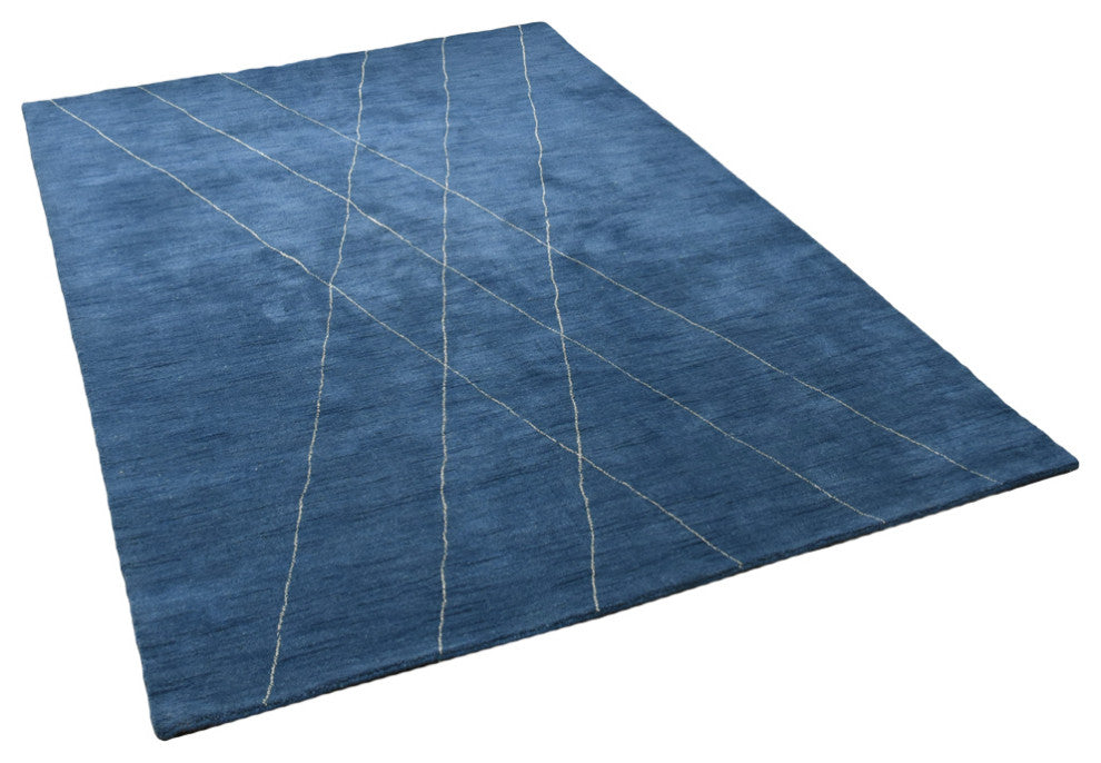HAND KNOTTED LOOM WOOL ECO - FRIENDLY AREA RUGS - Blue Beige,Geometric