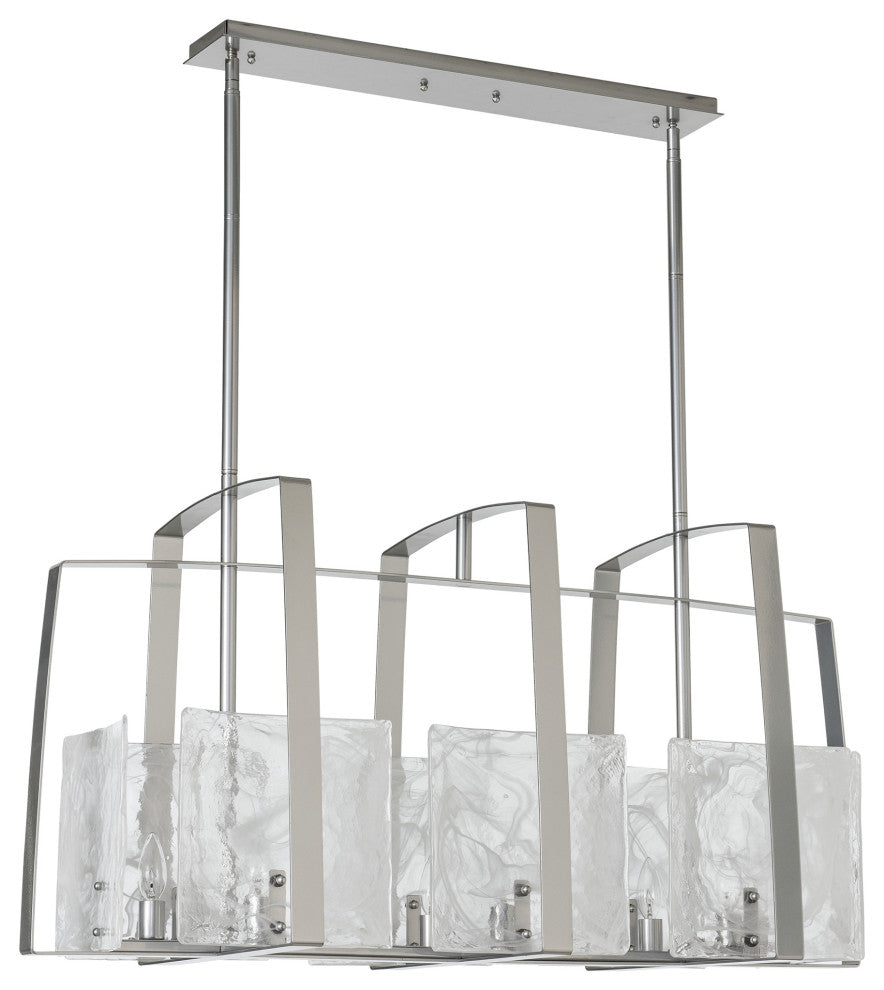 Arc Linear Pendant, Sterling Finish, White Swirl Glass