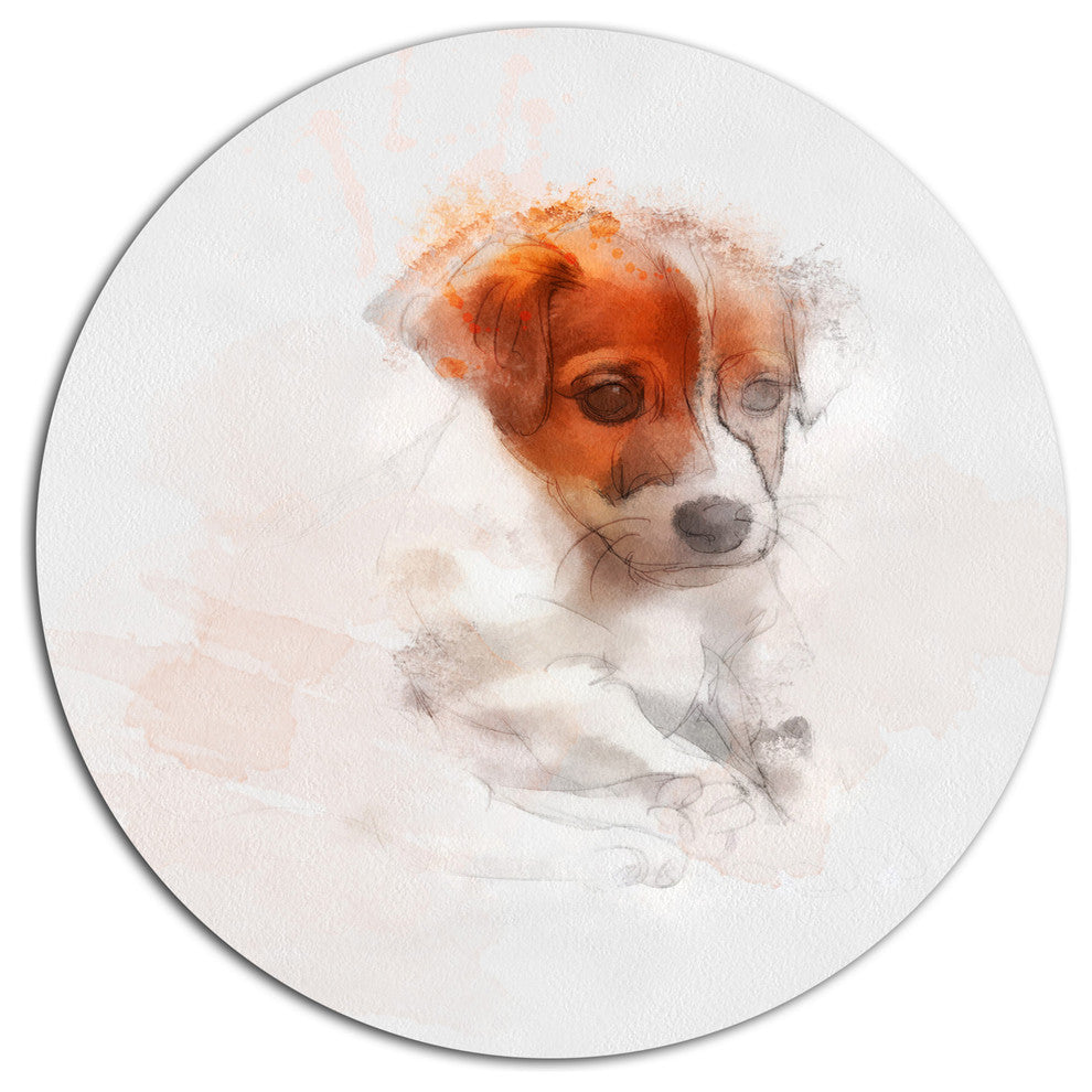 Brown Puppy Dog Watercolor, Animal Round Wall Art, 23"
