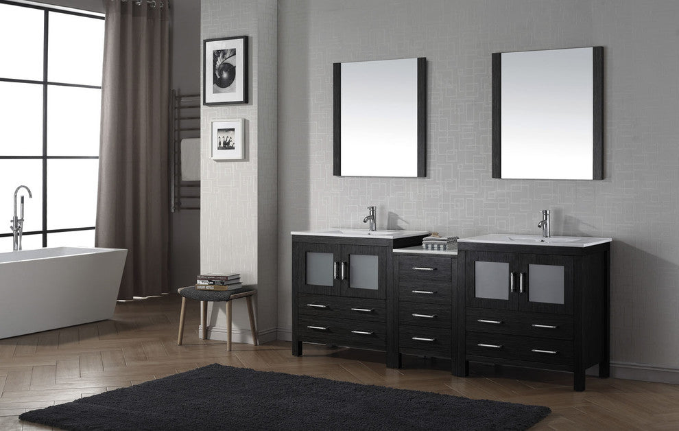 Virtu Dior 82" Double Bathroom Vanity, Zebra Gray, Faucet, Mirrors