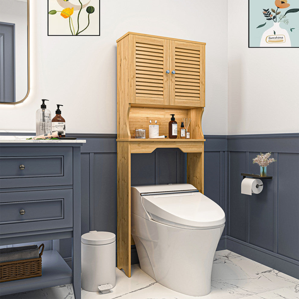 Double Shutter Door Toilet Storage Rack Natural