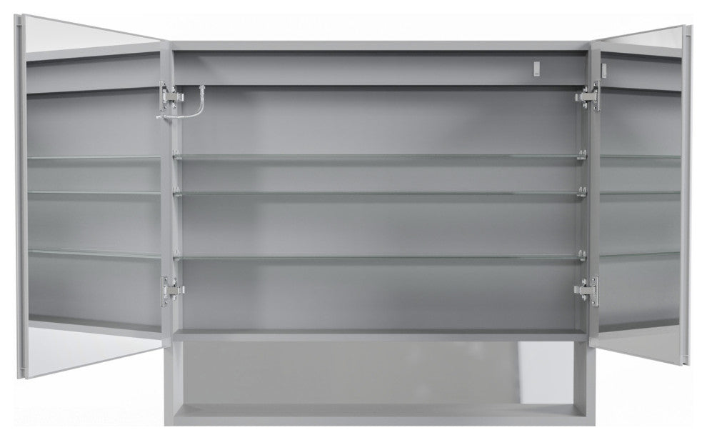Aluminum Surface/Recessed Mount Medicine Cabinet with Mirror, Outlet and Lights, Sliver, 36" X32" in