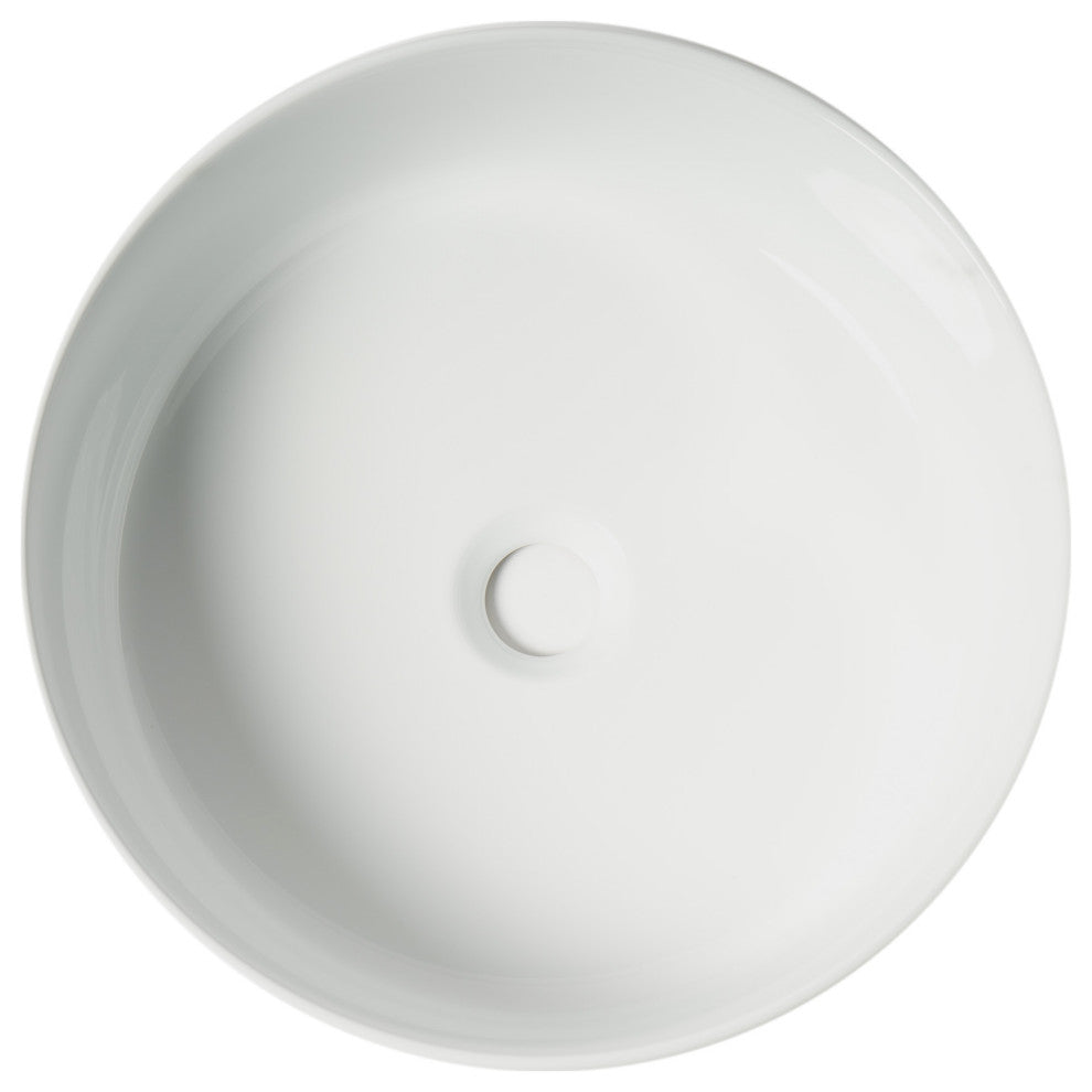 White 15" Round Above Mount Ceramic Sink