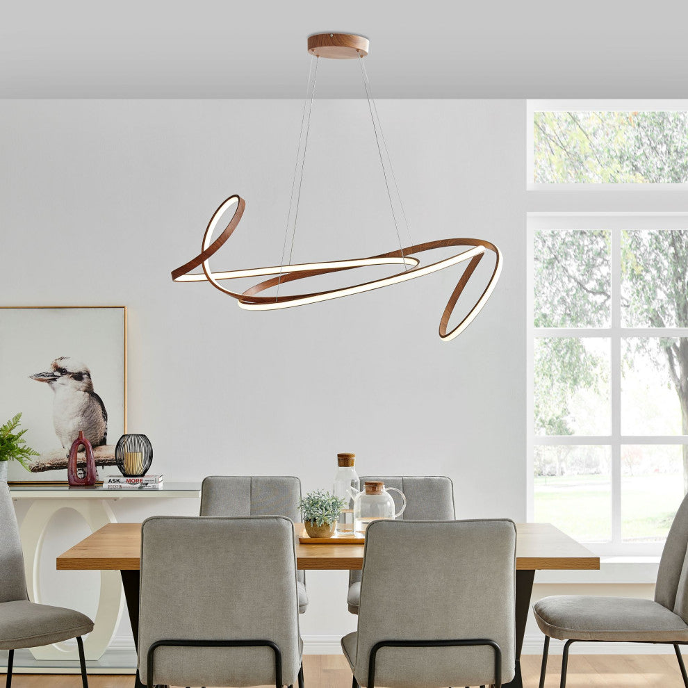 Moscow Dimmable Integrated LED Chandelier, Wood, Without Smart Dimmer