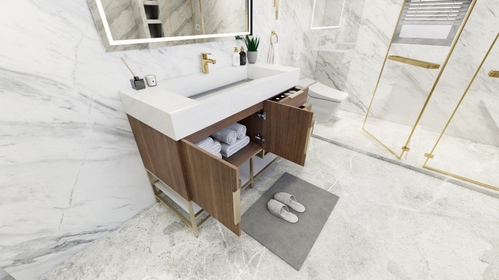 Madison 48" Free Standing Vanity With Reinforced Acrylic Sink, Rosewood