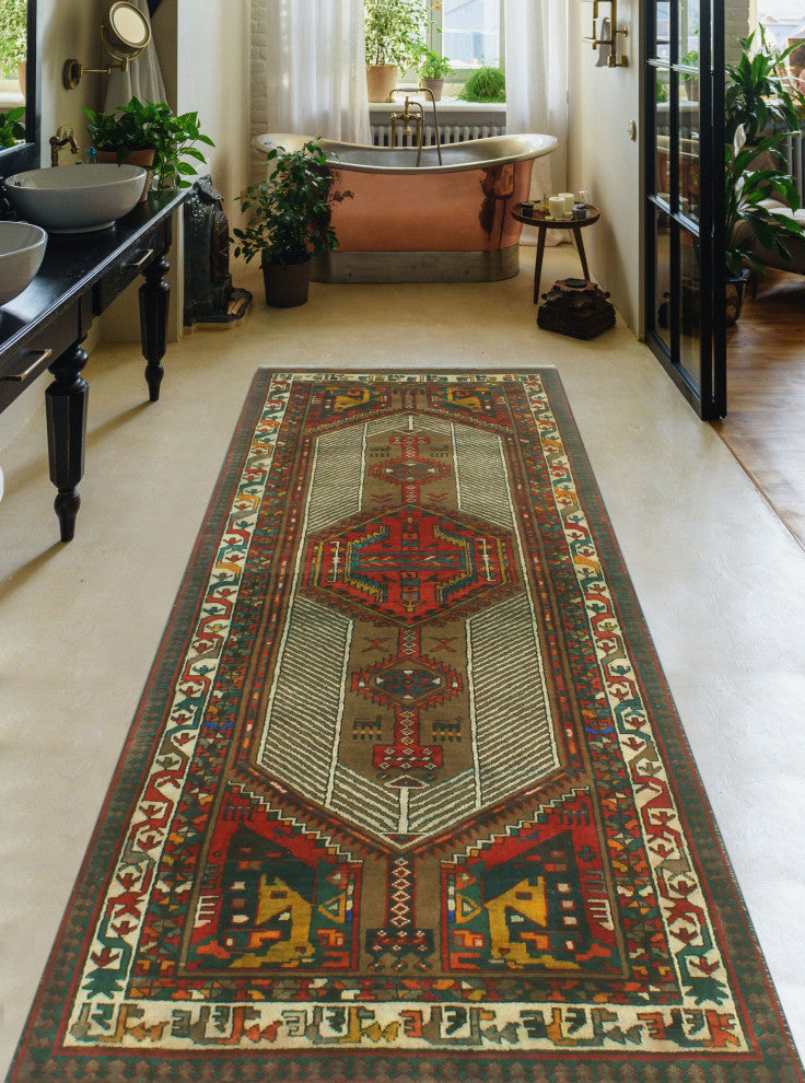 Fine Vintage Distressed Artemia Rust/Ivory Runner, 3'1x8'1