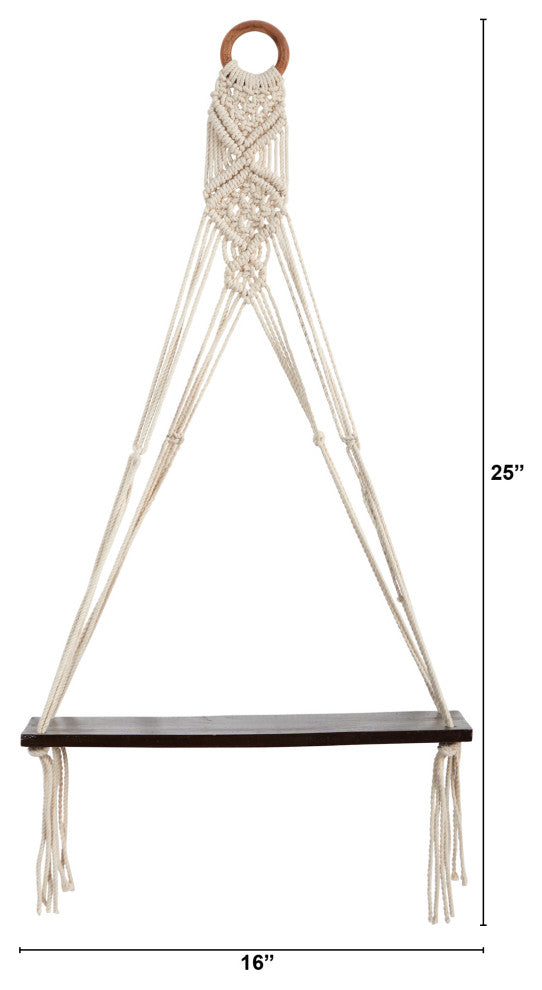 Nearly Natural 7120 25x16 Macrame Wall Hanging With Wooden Shelf