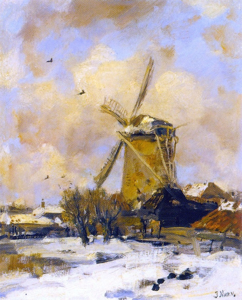 Jacob Henricus Maris A Windmill in a Winter Landscape Gallery Wrapped Canvas