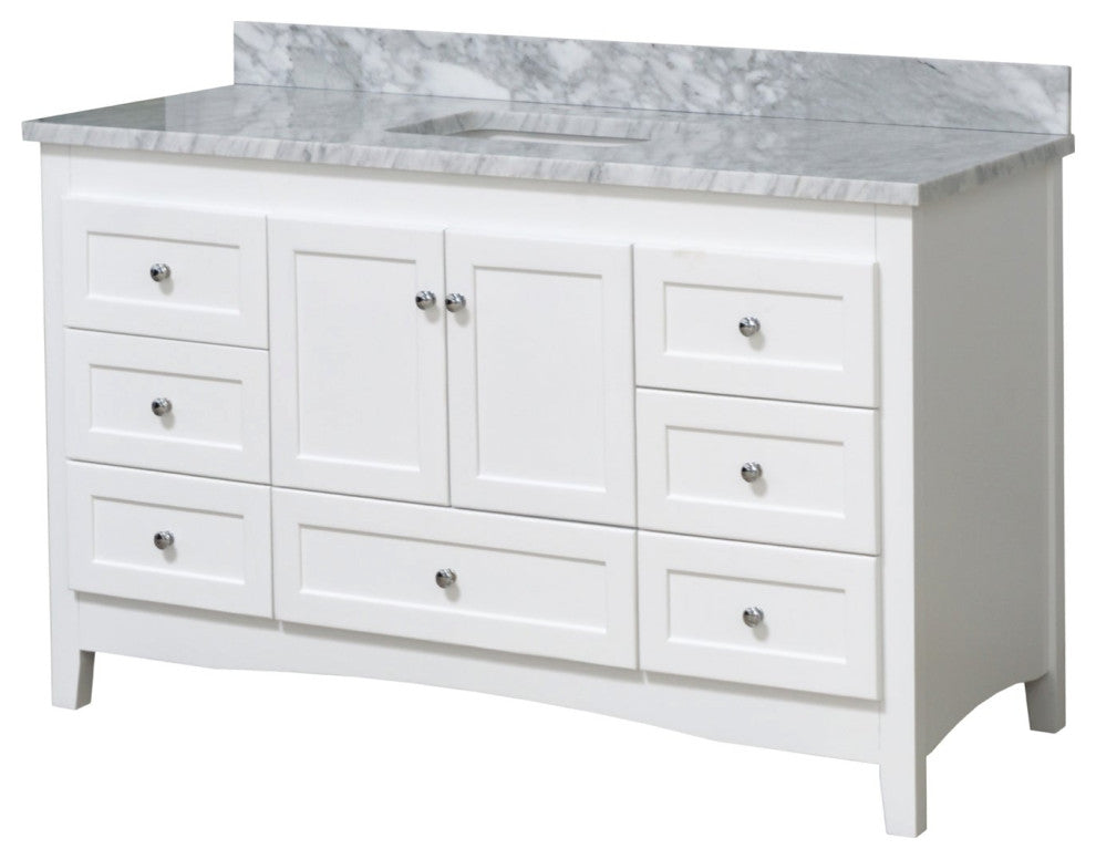 Abbey 60" Bath Vanity, Base: White, Top: Carrara Marble, Single Vanity