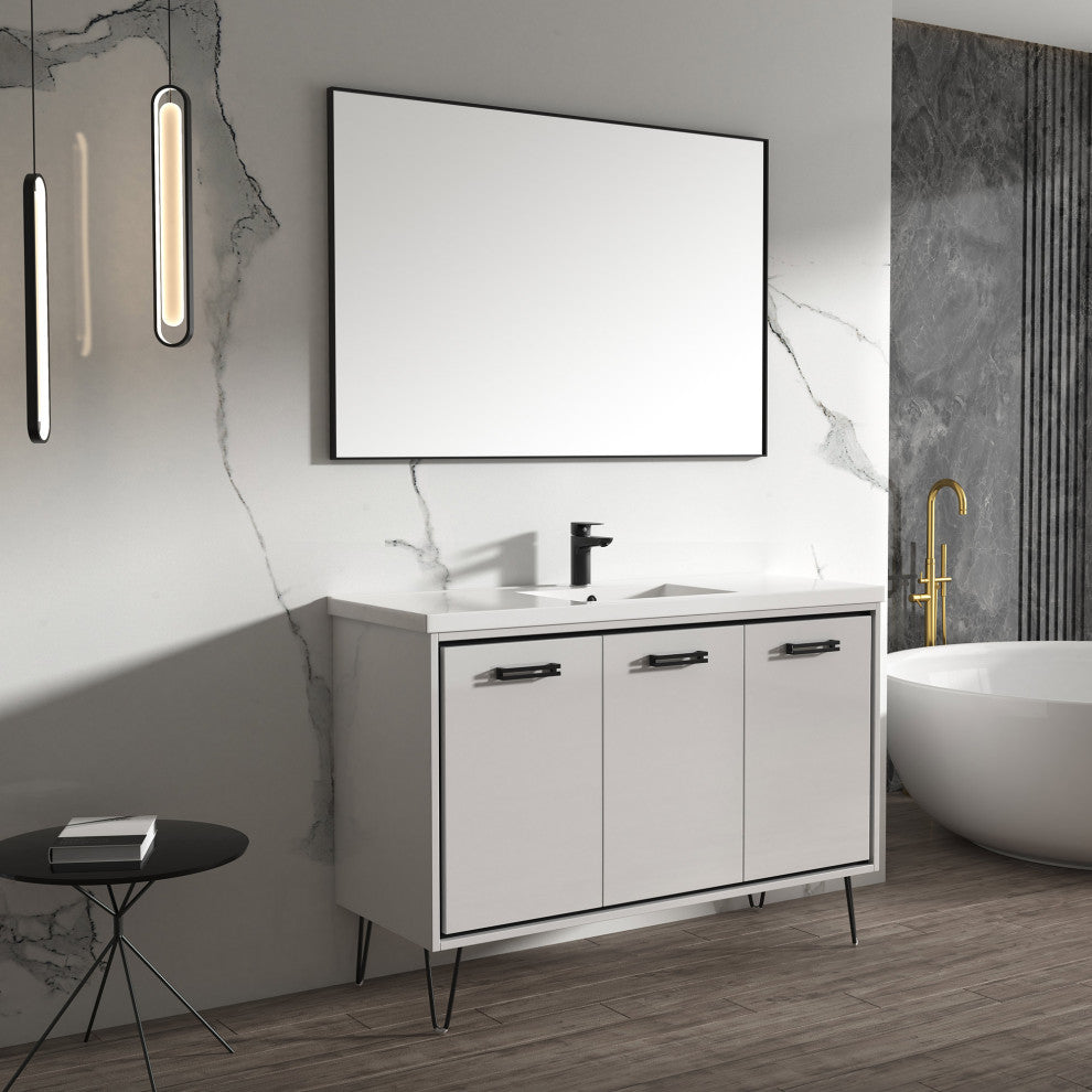Bonnie 48" Single Bathroom Vanity Set Ceramic, Glossy White