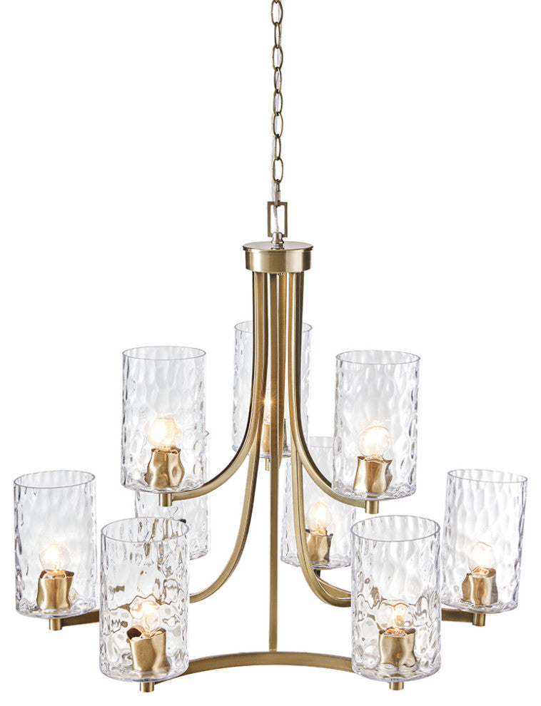 Hampton Hill 9-light Round Tiered Chandelier With Glass Shades, Antique Brass
