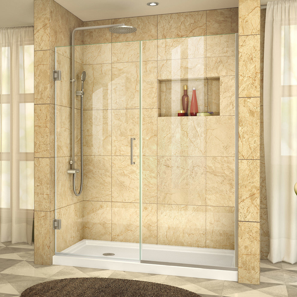 DreamLine Unidoor Plus 56" to 56.5"x72" Hinged Shower Door, Brushed Nickel