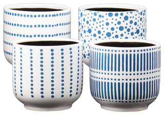 Ceramic Round Pot With Black Inner Surface and Multiple Line and Dot