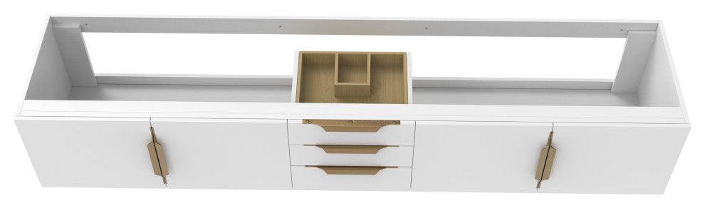 CastelloUSA Alpine 84" Wall Mounted Vanity, Base Only, White, Gold Handles