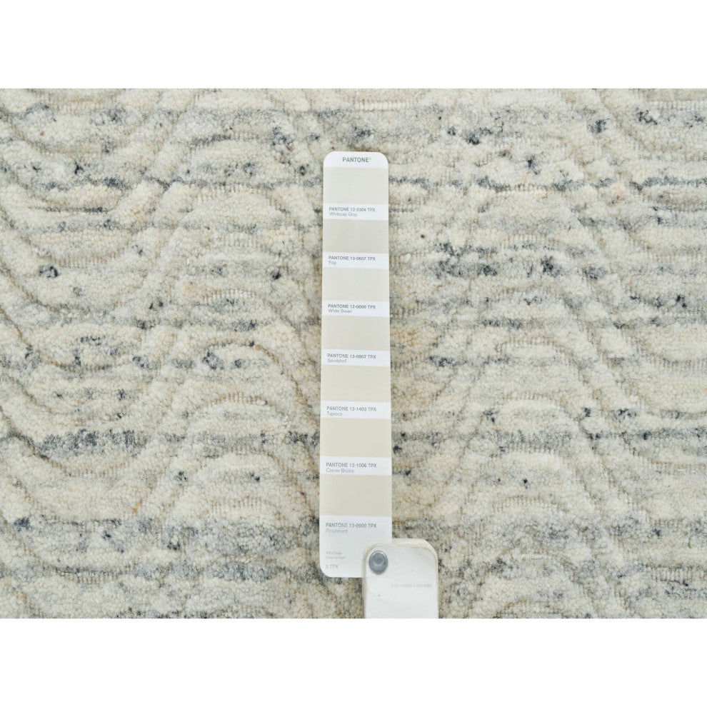Beige Variegated Textured Modern Design Hand Loomed Wool Runner Rug, 2'5"x12'0"