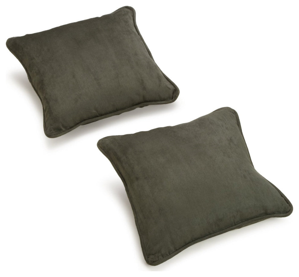 18" Double-Corded Solid Microsuede Square Throw Pillows, Set of 2, Hunter Green