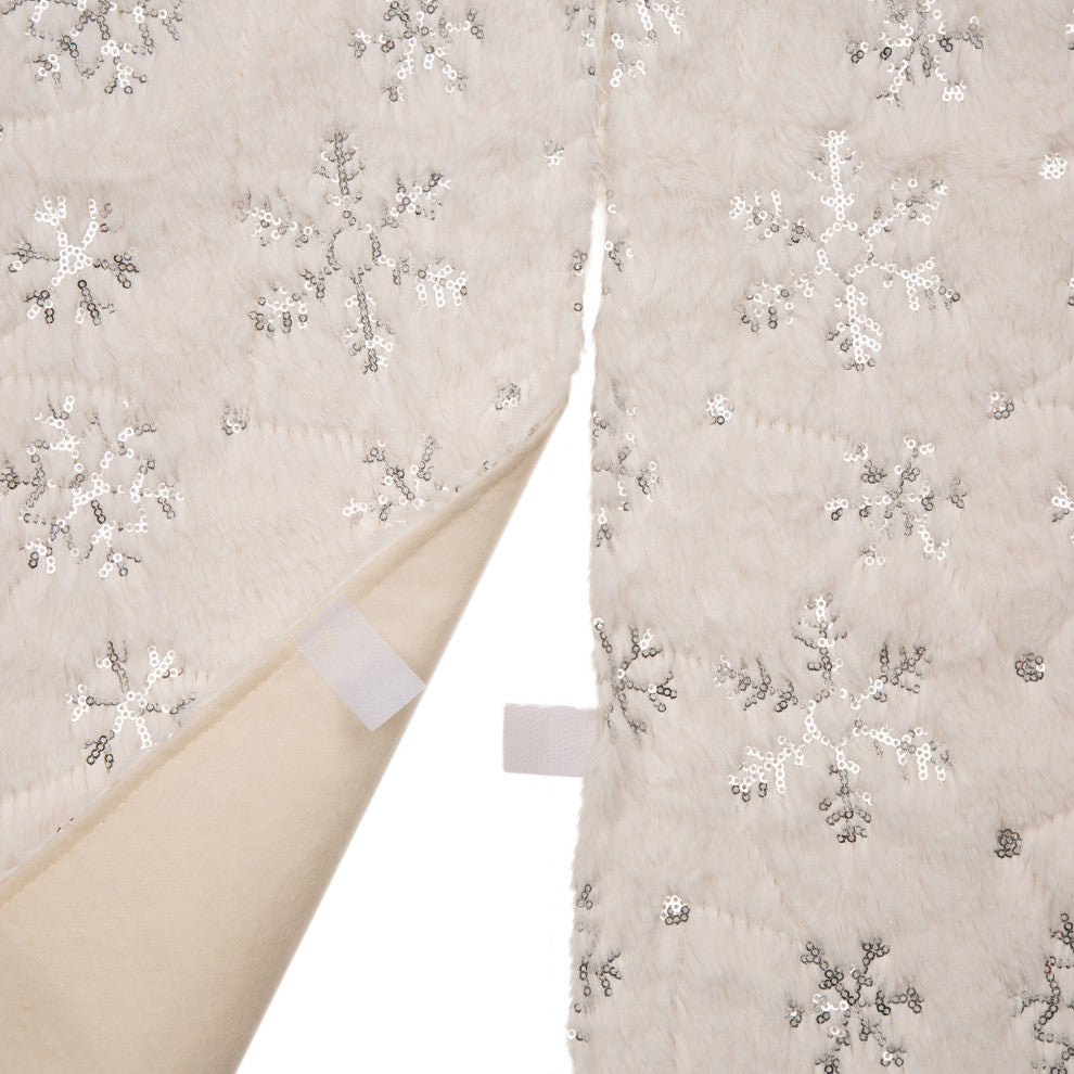 48"D White Plush With Snowflake Christmas Tree Skirt