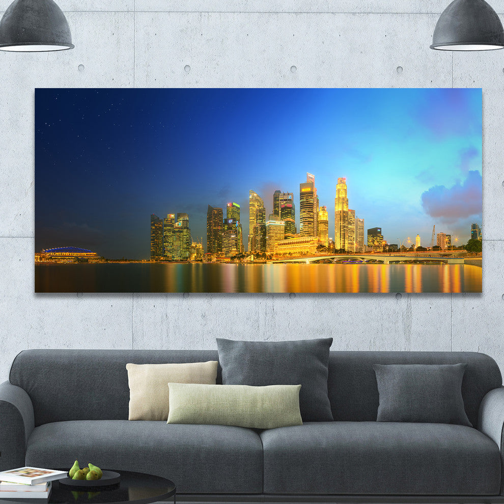 Singapore Skyline and Marina Bay, Large Cityscape Canvas Art Print, 60"x28"