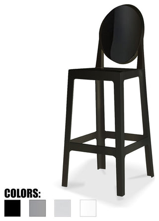 Designer Ghost Style Molded Plastic Bar Height Kitchen Stools For Dining, Black, Single Chair