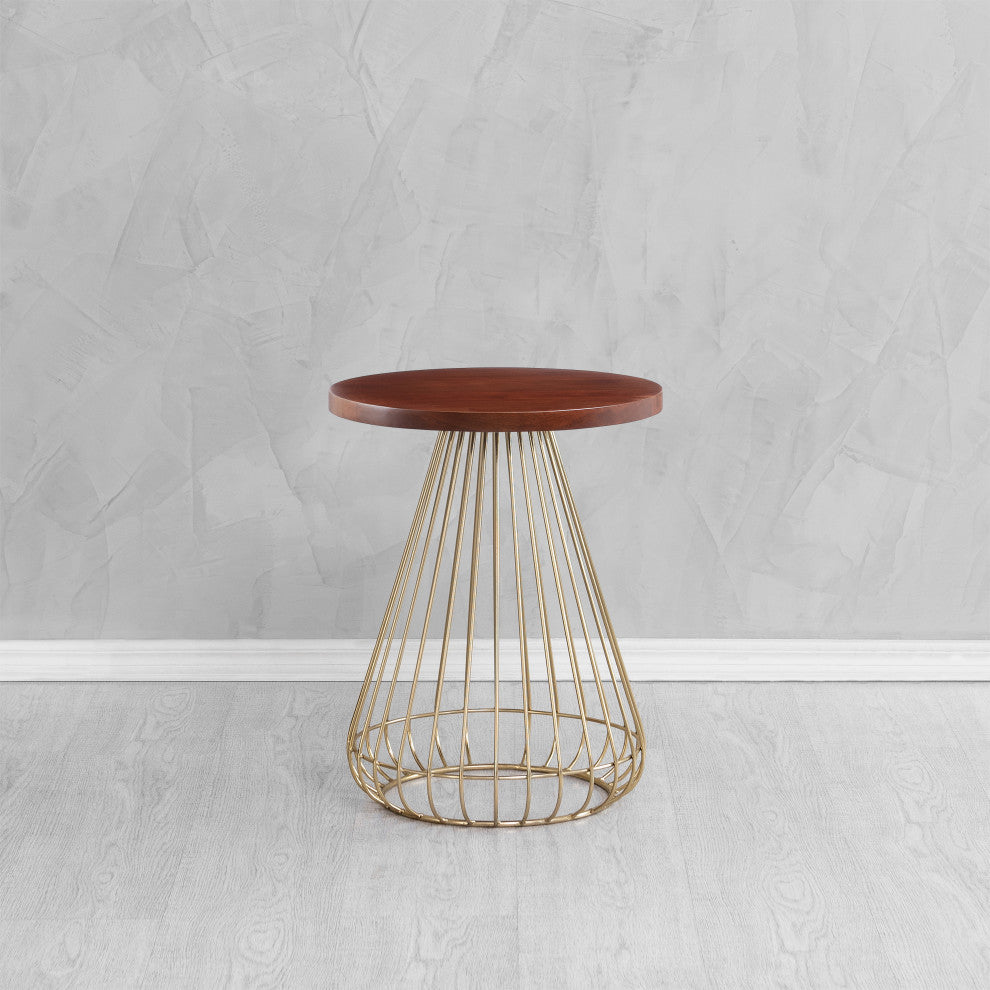 Melody Designer Cage Table, Walnut, Gold