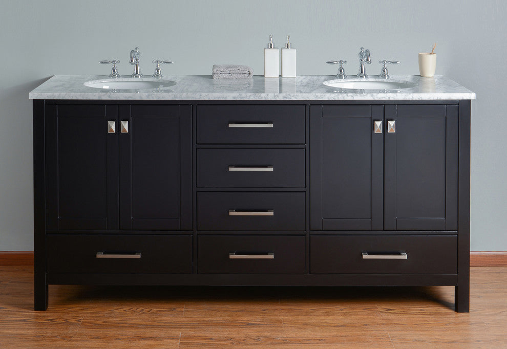 Malibu 72" Espresso Double Sink Bathroom Vanity
