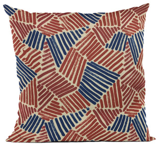 Plutus Red Blue Sketch Abstract Luxury Throw Pillow, 22"x22"