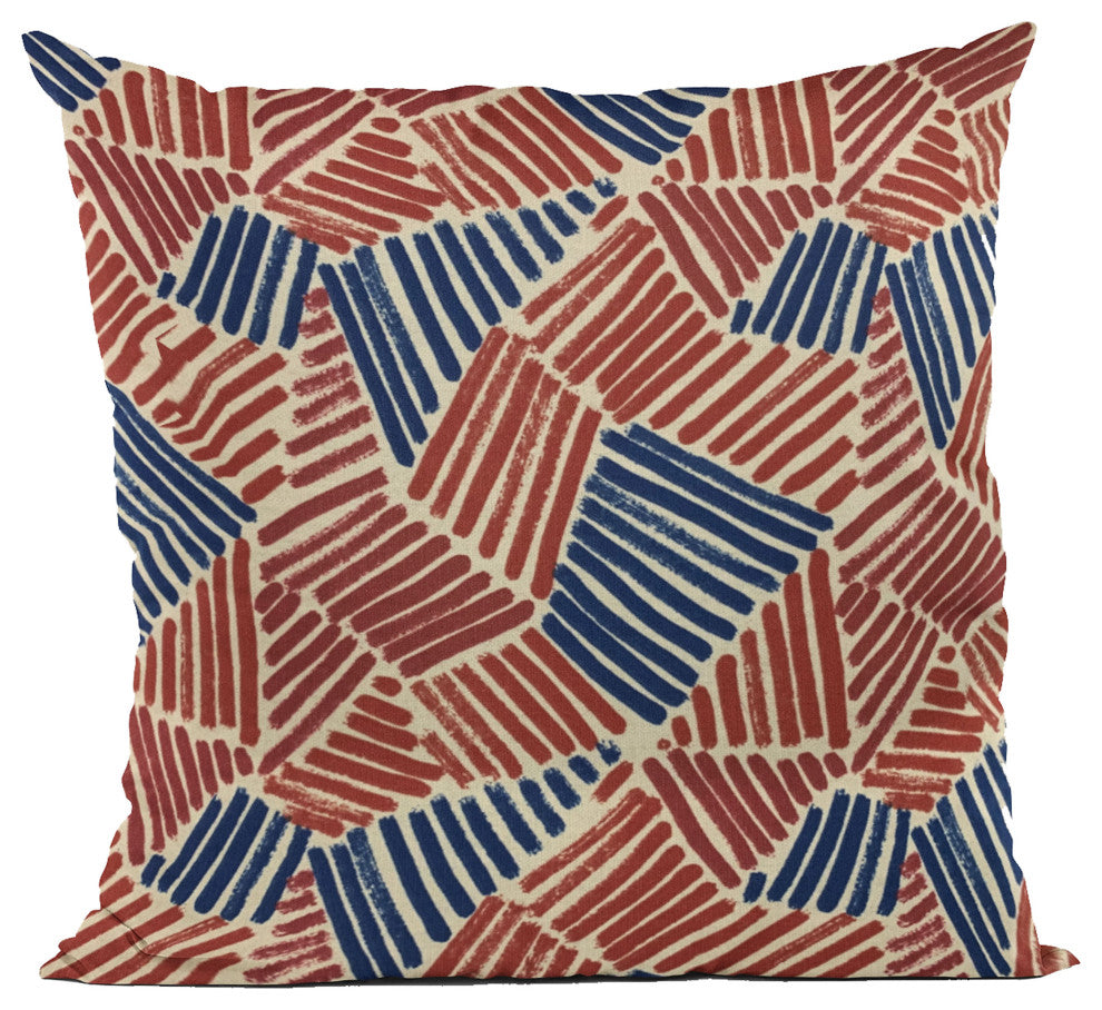 Plutus Red Blue Sketch Abstract Luxury Throw Pillow, 22"x22"