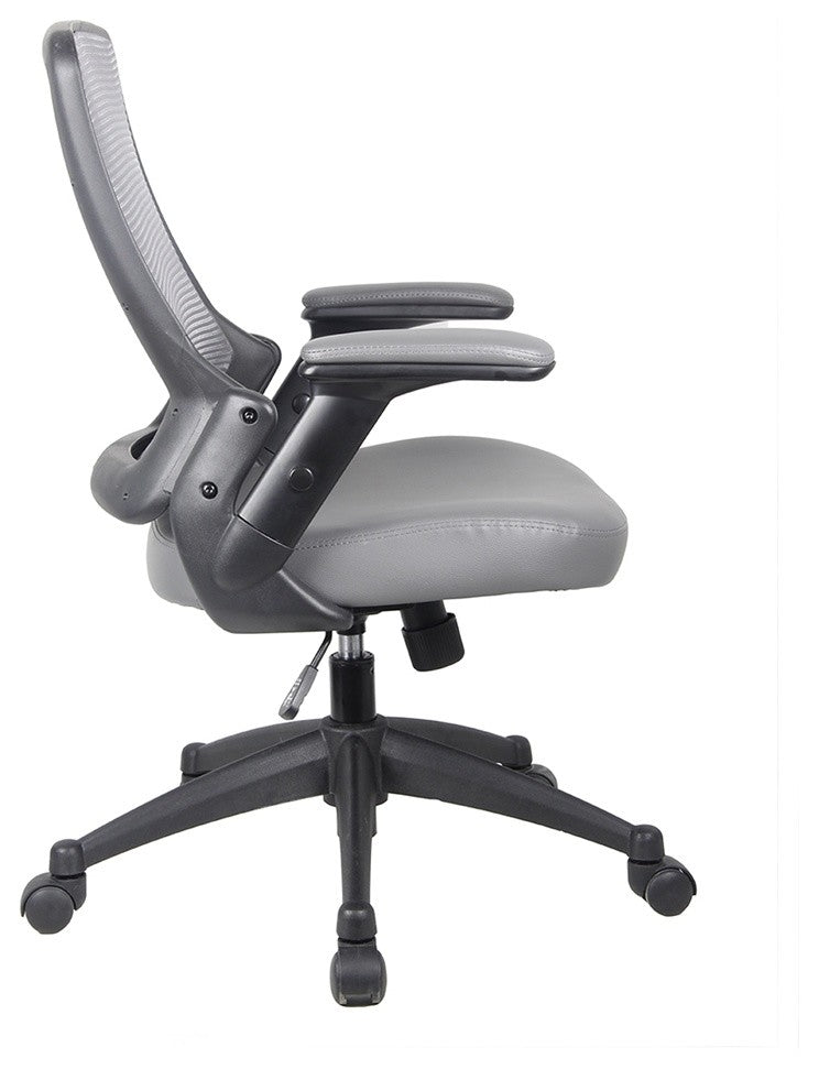 Mid-Back Mesh Task Office Chair With Flip Up Arms, Gray