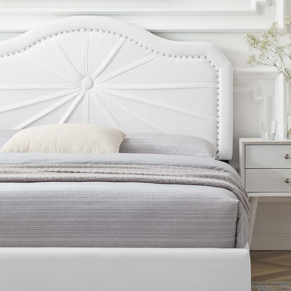 Platform Bed Frame, Full Size, Velvet, White, Modern Contemporary, Bedroom