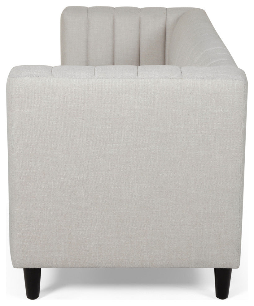 Violet Channel Stitched Fabric 3 Seat Sofa, Beige and Dark Brown