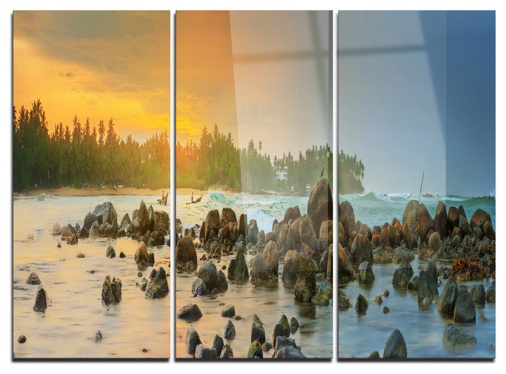 "Romantic Untouched Beach Sunset" Metal Wall Art, 3 Panels, 36"x28"