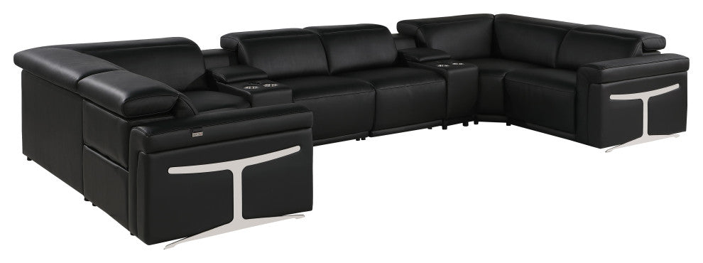 GIOVANNI 8-Piece 2-Power Reclining Italian Leather Sectional, Black