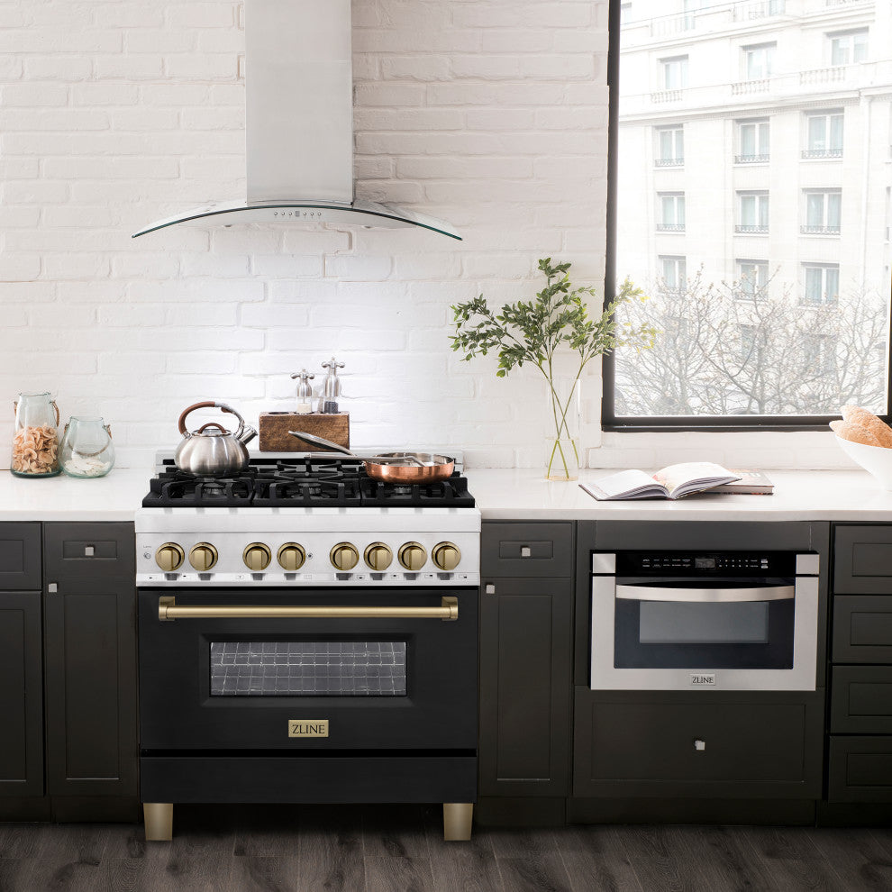 36" Dual Fuel Range, Stainless With Black Matte and Champagne RAZ-BLM-36-CB