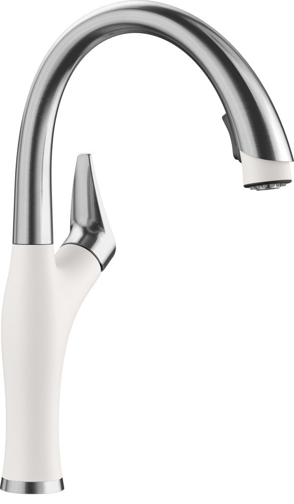 Blanco Diamond Super Single Sink Kit with Pull-Down Faucet and Strainer in White